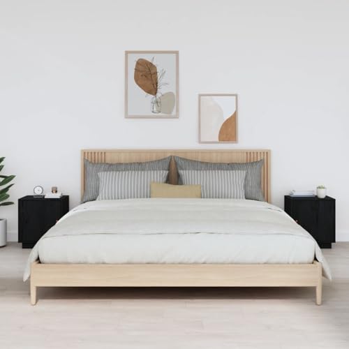 Gecheer Nachttische 2 STK. Schwarz 40x34x45 cm Massivholz Kiefer, Moderner Nachtschrank Beistelltisch für Schlafzimmer Gästezimmer Studentenwohnheim818284