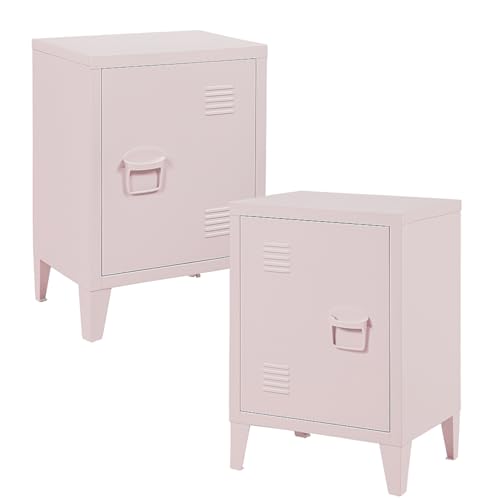 [en.casa] Nachttisch Inari Nachtschrank 2er Set Rosa Nachtkästchen mit Einer Schranktür Sofatisch Türgriff rechts und Links Metall Nachtkommode 57 x 40 x 30 cm Büroschrank