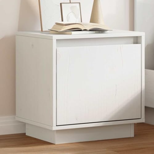 Runheo Nachttisch Weiß 40x30x40 cm Massivholz Kiefer, eleganter Beistelltisch für Schlafzimmer, Wohnzimmer, vielseitige Ablage, skandinavisches Design