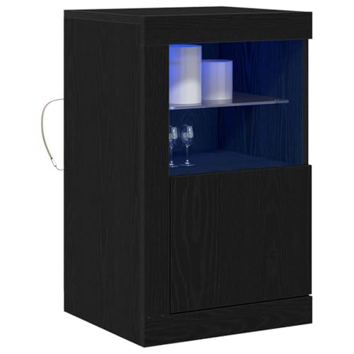 Tomostar Nachttisch mit LED-Licht, Nachttisch, Nachttisch, Eiche, Schwarz, 41 x 37 x 67 cm, Holz