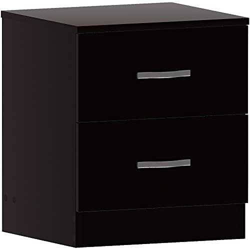 Vida Designs Nachttisch, schwarz, 2 Schubladen mit Metallgriffen und -schienen, einzigartige Schubladenunterstützung gegen Verbiegen, Schlafzimmer-Möbel Riano, 56 x 40 x 36 cm