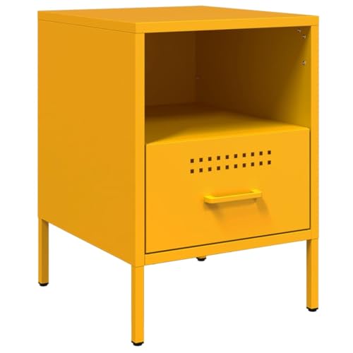 vidaXL Nachttisch, Nachtschrank mit Stauraum, Nachtkommode Verstellbare Schraubfüße, Schlafzimmer Nachtkonsole, Industrie-Stil, Senfgelb Kaltgewalzter Stahl
