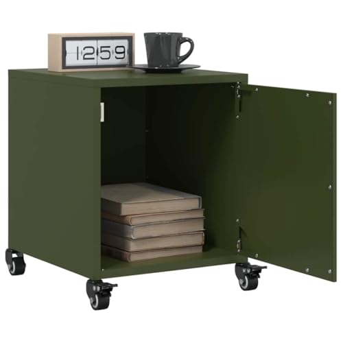 ZQQLVOO Nachttische 2 Stück Olivgrün 36x39x43,5 cm Stahl Gestell mit Rollen und Griff Stauraum Beistelltisch