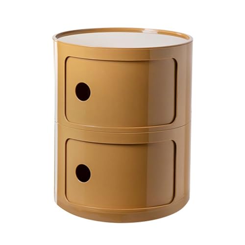 Moderner runder Nachttisch mit Schubladen, kleiner Aufbewahrungsschrank mit Schiebetür, stilvoller Beistelltisch für Wohnzimmer, Schlafzimmer, Badezimmer, Büro (Farbe: Ingwer)