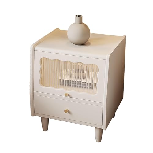 Nachttisch aus Holz mit Schubladen und Rattan-Glastür für Schlafzimmer Organisation und Stil