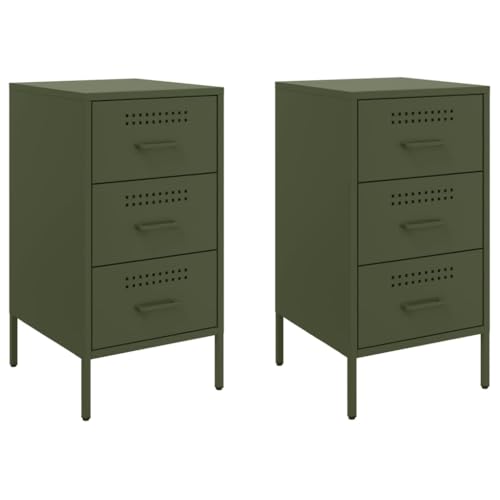 ULUYYUC Beistelltisch Klein Nachttische Nachttischschrank Nachttisch Modern   Nachttische 2 STK. Olivgrün 36x39x68 cm Stahl für Schlafzimmer Jugendzimmer Küche Wohnzimmer