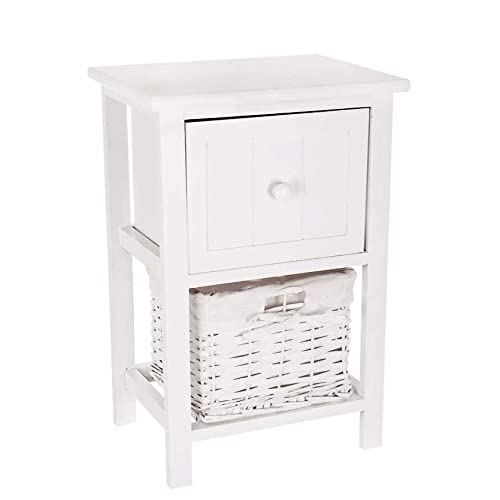 ASDFGH Nachttisch, 1 Schublade, Nachttisch mit passendem Korb, Shabby-Chic-Stil, Holz-Couchtisch (Farbe: Grau)