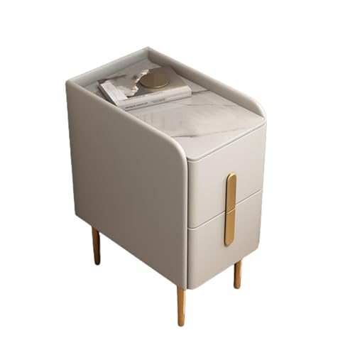 HJYBFA Extra schmaler Nachttisch aus Massivholz, tragbar, mit Metallgriffen, doppelten Schubladen, modernem Leder, Wohnzimmer, Sofa, Beistelltisch (braun, 25 x 40 x 48 cm)