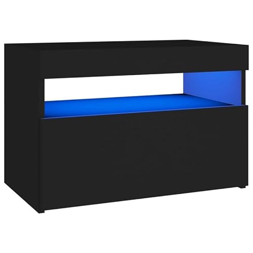 Nachttisch mit -Leuchten Schwarz 60x35x40 cm aus Holzwerkstoff - Moderner Beistelltisch mit praktischer Beleuchtung für Schlafzimmer & Wohnbereich