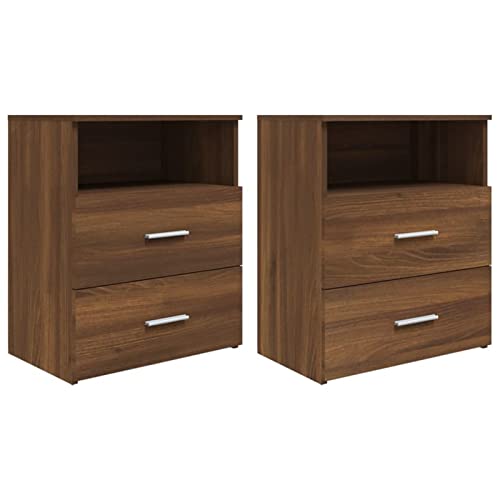 Fasba Nachttische 2 STK. Braun Eichen-Optik 50x32x60 cm, Beistelltisch mit viel Stauraum, Nachtschrank, Nachtkommode, Nachtkonsole