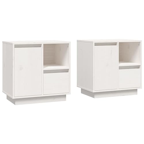 SXJEQOC Nachttisch Klein Beistelltisch Outdoor Bettschrank Bedside Tables - Nachttische 2 STK. Weiß 50x34x50 cm Massivholz Kiefer für Wohnzimmer Balkon Badezimmer Jugendzimmer