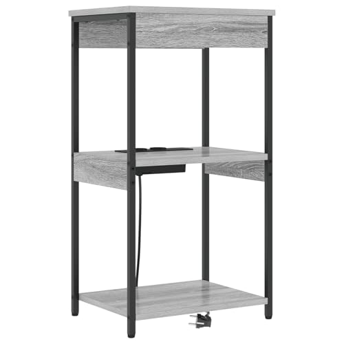 Vopese Nachttisch mit Ladestation mit Regal Grau Sonoma Holzwerkstoff Schränke und Lagerung Model859548