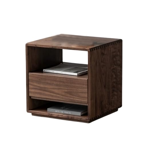 Nachttisch aus Massivholz, Nachttischschrank, großer Raumteiler, Klapptür + Einzelschubladen-Design, Ablagetisch mit abgerundeten Ecken, Zwei Seiten mit erhöhter Kante (schwarz)