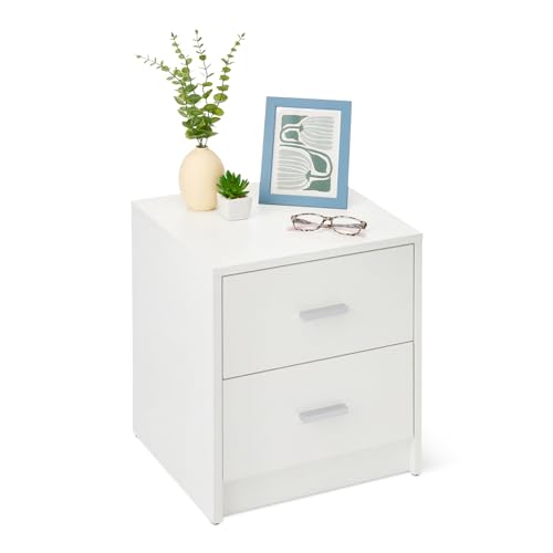 Amazon Basics Nachttisch, Nachtschrank mit 2 Schubladen, Schlafzimmerschrank, Weiß, 47cm x 40cm x 36cm