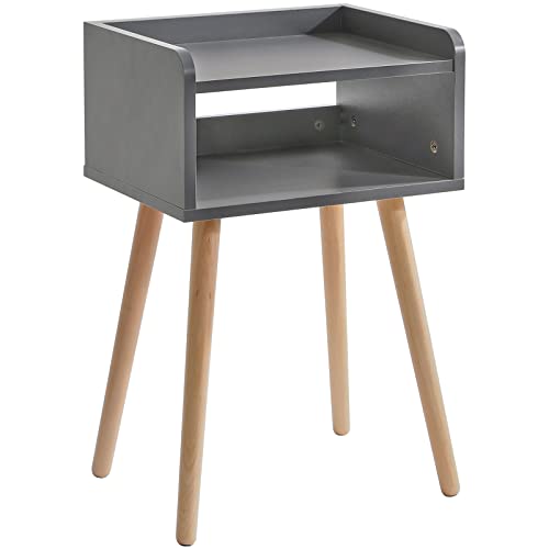 IBUYKE Nachttisch, Schlichter Nachtschrank, Keine Schublade Nachtkommode, Massiv Holz skandinavisches Design Beistelltisch, 38.5x29x59.5cm, Grau WNS003G