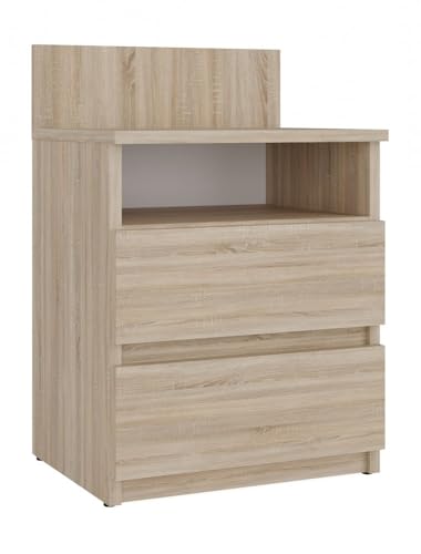 KOBI Nachttisch | Für Schlafzimmer, Wohnzimmer | Moderner Nachttisch im Loft-Stil | Holzschrank mit Zwei Schubladen (Eiche Sonoma)