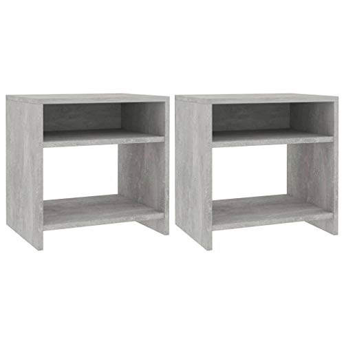 Mokuyary 2 Stück Nachtschrank mit 2 Ablagen, Couchtisch Nachttisch 2er Set Beton Grau 40x30x40cm Spanplatte
