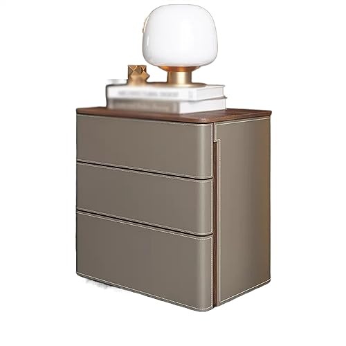 Nachttisch, einfacher Nachttisch, Massivholz-Nachttisch mit Stauraum, massives Leder, Schrank mit DREI Schubladen, Nachttisch für Zuhause, Schlafzimmer, Nachttisch (Farbe: 002) (3)