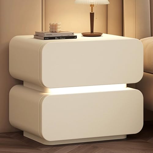 Snaweo Schlichter Nachttisch Mit Runder Kante, Eleganter Intelligenter Nachttisch, Mit Leder Umwickelter Nachttischs Aus Holz for das Schlafzimmer, Mit 2 Schubladen(Off-White,40cm /15.75in) Snaweo Schlichter Nachttisch Mit Runder Kante, Eleganter Intelligenter Nachttisch, Mit Leder Umwickelter Nachttischs Aus Holz for das Schlafzimmer, Mit 2 Schubladen(Off-White,40cm /15.75in)