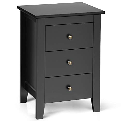 COSTWAY Nachttisch mit 3 Schubladen, Nachtschrank für Boxspringbett, Beistelltisch, Nachtkommode für Wohnzimmer Schlafzimmer, Schwarz, 46 x 37 x 65 cm