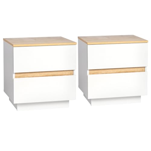 LEADZM Nachttisch 2er Set, Holz-Nachtkommode mit 2 Schubladen, Nachtschrank für Boxspringbett, Beistelltisch für Schlafzimmer und Wohnzimmer, 38 x 32 x 40 cm (2, 2 Schublade)