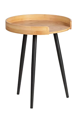 WENKO Beistelltisch Loft, Kleiner Couchtisch aus nachhaltigem Bambus & Metall, Cooles Industrial Design für Küche, Flur, Wohnzimmer, runder Nachttisch, Ø 40 x 50 cm, Schwarz matt/Natur