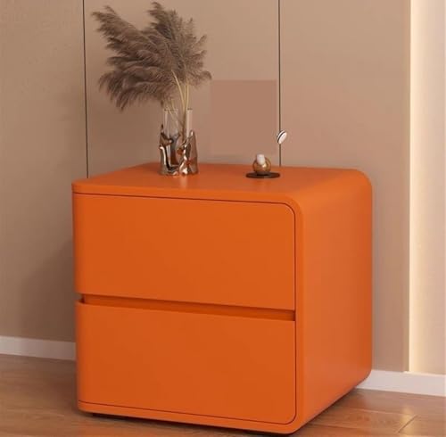Moderner Nachttisch aus Massivholz mit 2 Schubladen, cremefarbenes Leder-Finish, einfache Montage für Schlafzimmer, stilvoller GE-Akzent, schlichtes Design für den Heimgebrauch