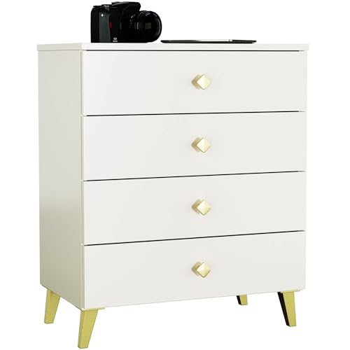 AKORD | Nachttisch Kommode MOBI mit 4 Schubladen | für das Wohnzimmer Schlafzimmer Schrank Büro Arbeitszimmer | Front Kaschmir | 60x37x73 cm |