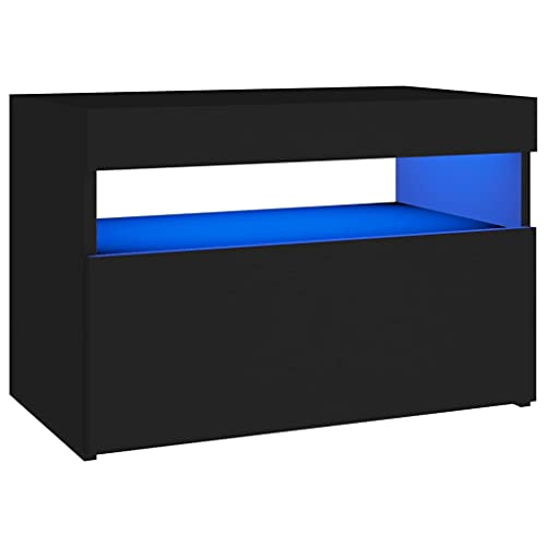 Wenjingqi 3082776 Nachttisch mit LED-Beleuchtung, Sperrholz, Schwarz, 60 x 35 x 40 cm