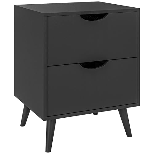HOMCOM Nachttisch Nachttisch mit 2 Schubladen, skandinavischer Stil für Schlafzimmer, Wohnzimmer, 40 x 35 x 50,5 cm, schwarz