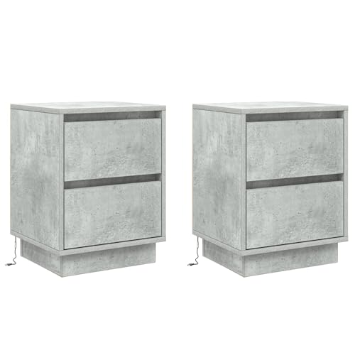 vidaXL Nachttische mit LED-Lichtern 2 Stück Beton Grau 39x34.5x50 cm