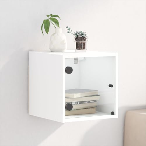Snsowed Nachttisch mit Glastür Weiß 35x37x35 cm, Nachtschrank, Nachtkästchen, Bedside Table, Nachtkommode, Nightstand, Nachttischschrank, Nachtkonsole - 836462