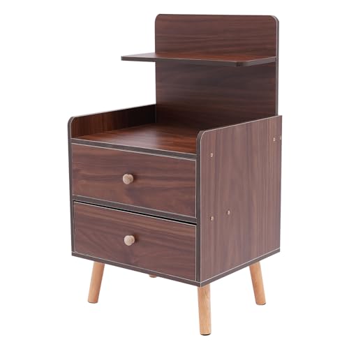 Nachttisch, 40.34.70cm, doppelt gezeichnetes großes Hemd Nussbaum Farbe, Laptop Schreibtisch, Nachttisch, beweglicher Nachttisch mit Schubladen, Rollen und offenen Regalen, rechteckiger Bodenstand