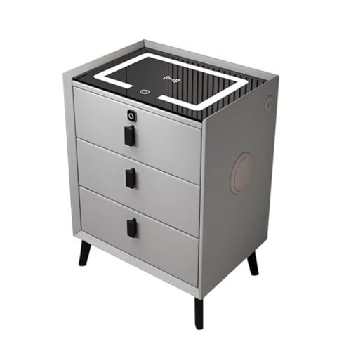 Smart Nachttisch mit USB & kabellosem Laden, Fingerabdrucksperre, Bluetooth-Lautsprecher, LED-Licht, 2 Schubladen, Nachttisch für Wohnzimmer/Schlafzimmer, Aufbewahrungslösungen