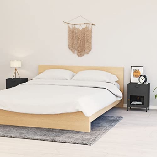 KATERYY Nachttische 2 STK. Anthrazit 40x30x54,5 cm Stahl und Glas, Schlafzimmer, Nachttische