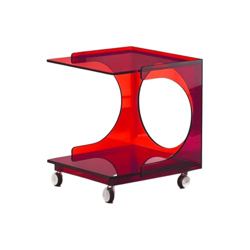 Zihpil Nachttisch Aus Acryl, Fahrbarer Beistelltisch Mit Rollen, Couchtisch Neben Dem Sofa Mit Ablagefach, Kleiner Ecktisch FüRs Schlafzimmer, FüR Verschiedene Einsatzbereiche,Rot,40 * 40 * 40cm