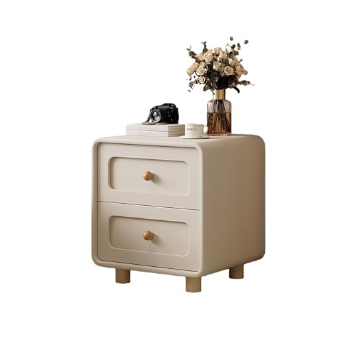 Esspoxi Nachttisch Montiert - Nachtkommode Mit 2 Massivholz-Schubladen & Soft-Touch Nappa-Kunstleder, Kratzfest & E1-Standard, Leise Führungsschienen, Ideal Für Boxspringbett(Cream,19.7i n)