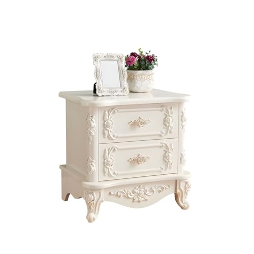 Weißer Nachttisch aus Holz für Schlafzimmer, Farbe, Nachttische, schicker französischer Landhaus-Nachttisch, Holz, 2 Schubladen, Stauraum, Elevate Decor, Elfenbein, 1 Stück, 48,3 cm L x 40,6 cm WH
