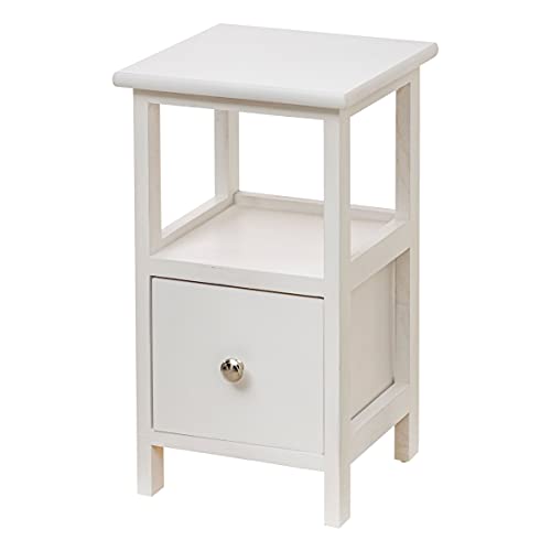 Baroni Home Nachttisch, Kommode für Wohn-, Schlaf- und Kinderzimmer, Mehrzweckschrank, 1 Schublade und 1 Einlegeboden, Weiß, 25x25x44 cm