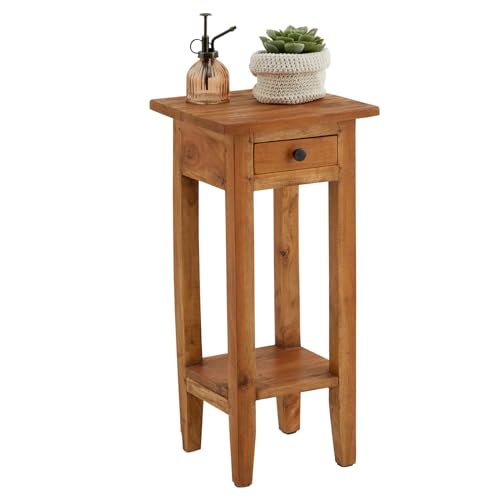Nachttisch GERBIER, 1 Schublade aus Mahagoni - Natur, Massives Holz, Metallgriff, Elegantes Design für Schlafzimmer. Hochwertiger Beistelltisch, ideal für Boxspringbetten. Ablagefach für optimale Orga