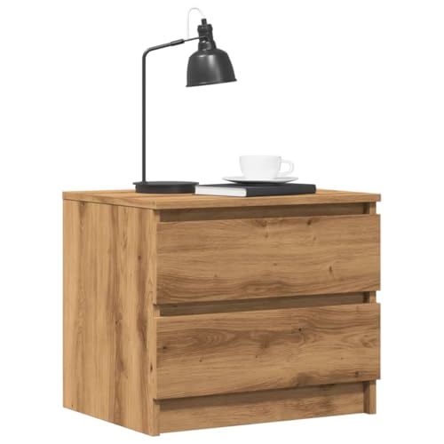 Qnhdfrt Nachttisch mit 2 Schubladen Industrial Design Holzwerkstoff Artisan-Eiche 50x40x43,5 cm Beistelltisch für Schlafzimmer Wohnzimmer oder Büro
