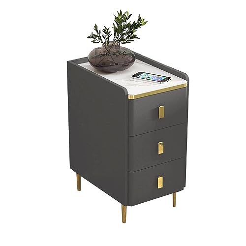 Minimalistischer Nachttisch aus der Mitte des Jahrhunderts, schlanker Nachttisch mit Metallbeinen, Mikrofaser-Leder, hoher Beistelltisch für kleine Räume, Dunkelgrau, perfekt für Schlafzimmer und