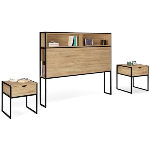 IDMarket - Kopfteil 165 cm + 2 Nachttische, Industrie-Design IDMarket - Kopfteil 165 cm + 2 Nachttische, Industrie-Design