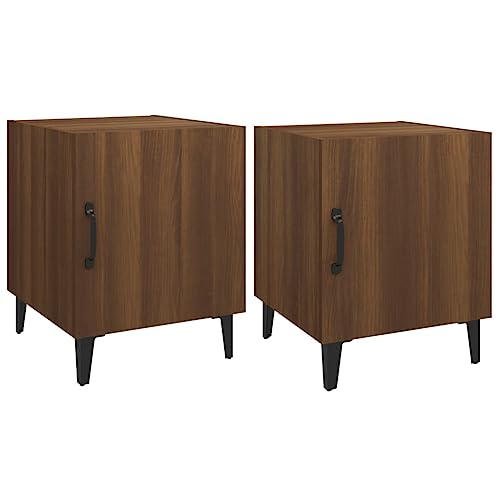 Eleganz Nachttische 2 STK. Braun Eichen-Optik Holzwerkstoff & Metall - Modernes Design, Stabile Konstruktion, Ideal für Schlafzimmer & Gästezimmer