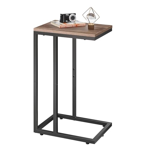 WLIVE Beistelltisch C Form, Nachttisch für Schlafzimmer, Wohnzimmer, Beistelltische mit Metallrahmen, Wohnzimmer Tisch für Couch, Sofatisch Braun