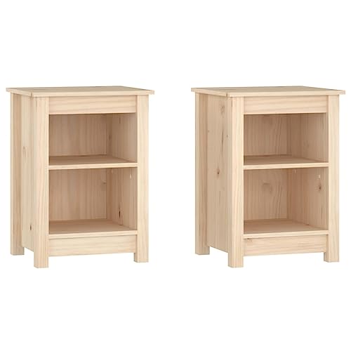 Makastle Nachttische 2er Set, Night Stand Nachtschrank Schlichter Beistelltisch Kommode für Schlafzimmer Wohnzimmer, 40x35x55 cm Massivholz Kiefer
