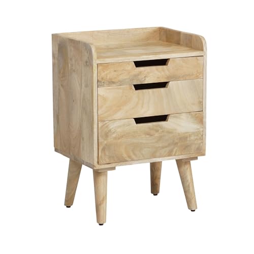 FineBuy Nachttisch Mango Massivholz Hellbraun 45x33x63 cm Nachtschrank Boxspringbett, Design Nachtkonsole mit 3 Schubladen & Ablagefläche, Nachtkommode Stauraum
