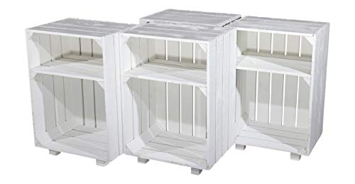 Kontorei Neuer weißer Nachttisch 30,5cm x 40cm x 54cm 3er Set Nachtschrank Abstelltisch Regalkiste Apfelkiste/Weinkiste/Obst kiste Weiss Tisch Ablage Landhaus klassisch