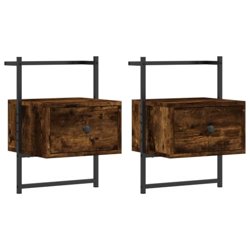 Eleganz 2 STK. Nachttische aus Räuchereiche & Metall | Modernes Design für Schlafzimmer | Platzsparend & langlebig | Ideal für kleine Räume