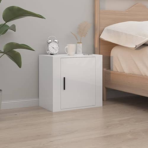Snsowed Wand-Nachttisch, Nachtschrank, Nachtkonsole, Bedside Tables, Nachtkästchen, Beistellschrank, Nachtkommode, Nightstand, Hochglanz-Weiß 50x30x47 cm